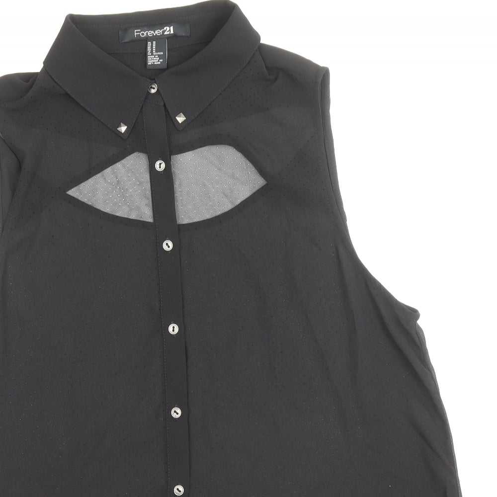 FOREVER 21 Womens Black Polyester Basic Button-Up Size M Collared
