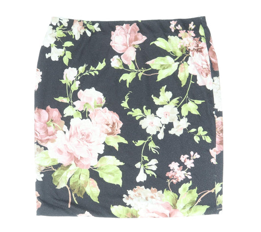 Oasis Womens Black Floral Polyester Bandage Skirt Size L