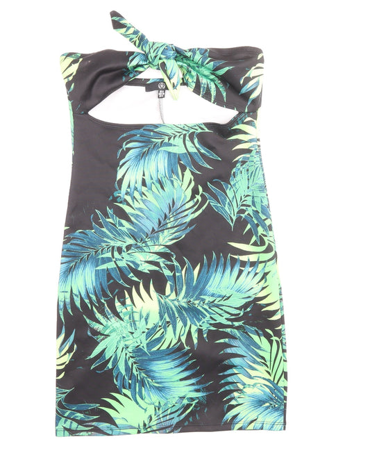 Missguided Womens Black Floral Polyester Mini Size 8 Off the Shoulder Pullover