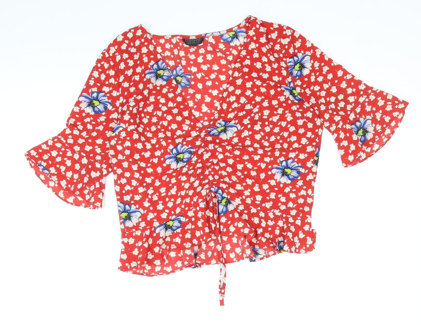Womens UK Size 12 Topshop Red Cropped Blouse