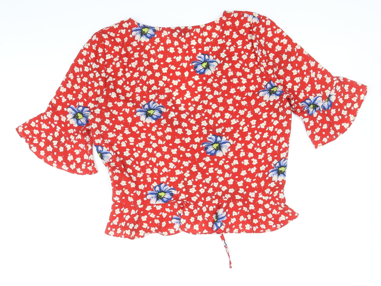 Womens UK Size 12 Topshop Red Cropped Blouse