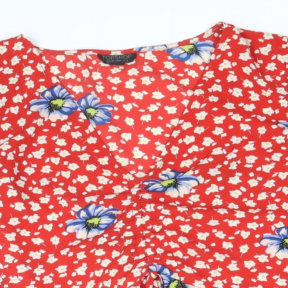 Womens UK Size 12 Topshop Red Cropped Blouse