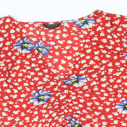 Womens UK Size 12 Topshop Red Cropped Blouse