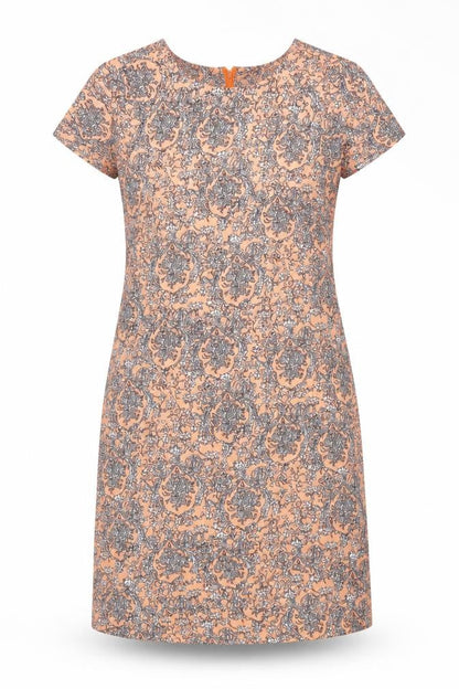 Stella Morgan Womens Orange Geometric Polyester A-Line Size 8 Round Neck Zip