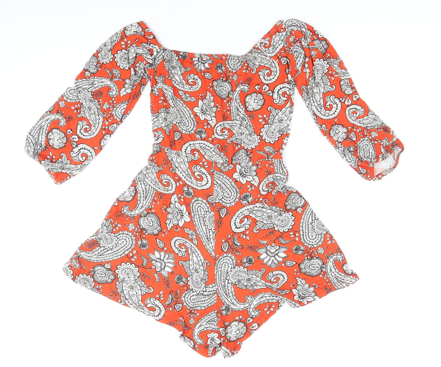 Boohoo Womens Red Paisley Viscose Playsuit One-Piece Size 8 Pullover