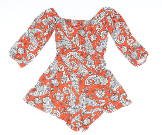 Boohoo Womens Red Paisley Viscose Playsuit One-Piece Size 8 Pullover