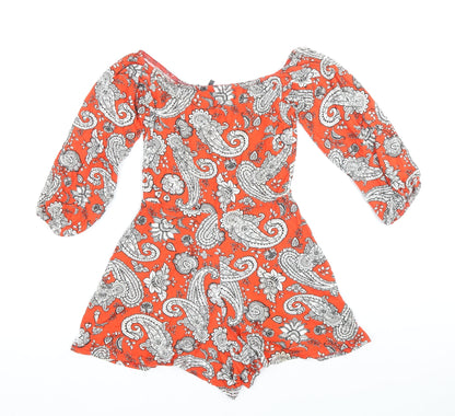 Boohoo Womens Red Paisley Viscose Playsuit One-Piece Size 8 Pullover