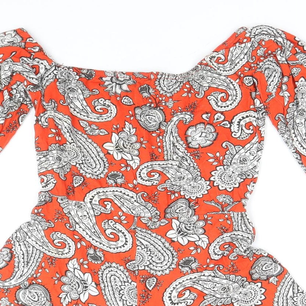 Boohoo Womens Red Paisley Viscose Playsuit One-Piece Size 8 Pullover