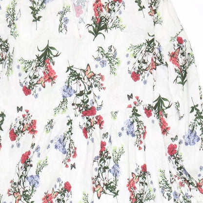 River Island Womens White Floral Cotton A-Line Size 8 Square Neck Tie