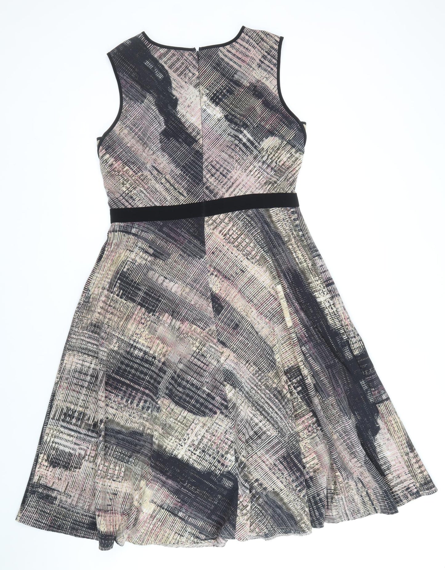 Fenn Wright Manson Womens Brown Geometric Polyester Fit & Flare Size 12 Boat Neck Zip