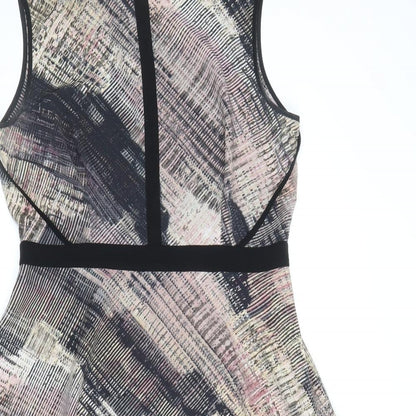 Fenn Wright Manson Womens Brown Geometric Polyester Fit & Flare Size 12 Boat Neck Zip