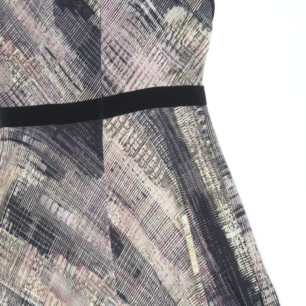 Fenn Wright Manson Womens Brown Geometric Polyester Fit & Flare Size 12 Boat Neck Zip