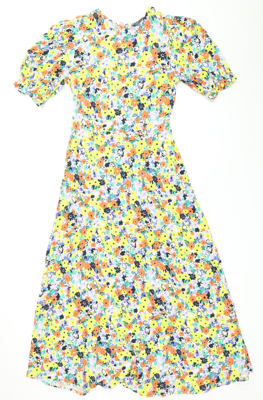 Marks and Spencer Womens Multicoloured Floral Viscose A-Line Size 8 Round Neck Zip