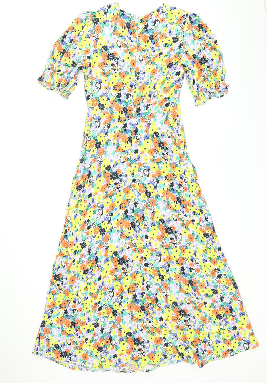 Marks and Spencer Womens Multicoloured Floral Viscose A-Line Size 8 Round Neck Zip