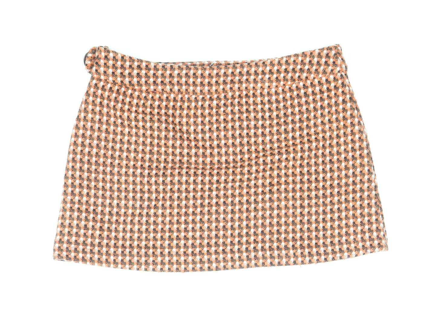 Divided by H&M Womens Orange Plaid Polyester Mini Skirt Size 10 Zip