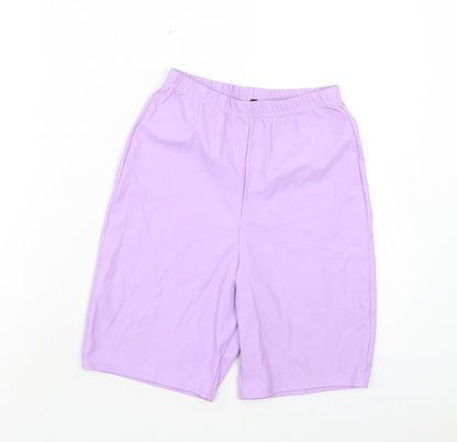 PRETTYLITTLETHING Womens Purple Polyester Compression Shorts Size 8 Regular Pull On