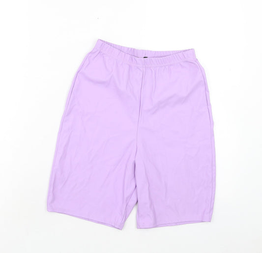 PRETTYLITTLETHING Womens Purple Polyester Compression Shorts Size 8 Regular Pull On