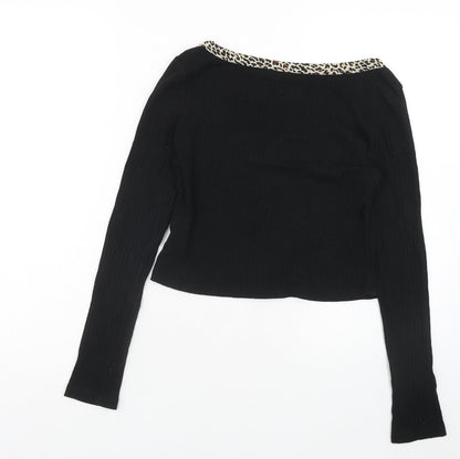 SheIn Womens Black Scoop Neck Cotton Cardigan Jumper Size L