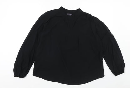 Marks and Spencer Womens Black Viscose Basic Blouse Size 10 V-Neck