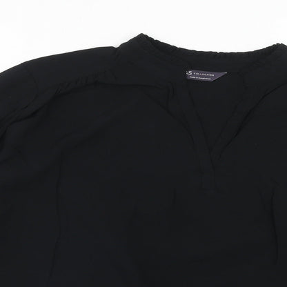 Marks and Spencer Womens Black Viscose Basic Blouse Size 10 V-Neck