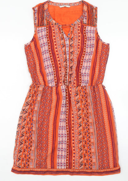 George Womens Multicoloured Geometric Polyester Fit & Flare Size 10 V-Neck Pullover