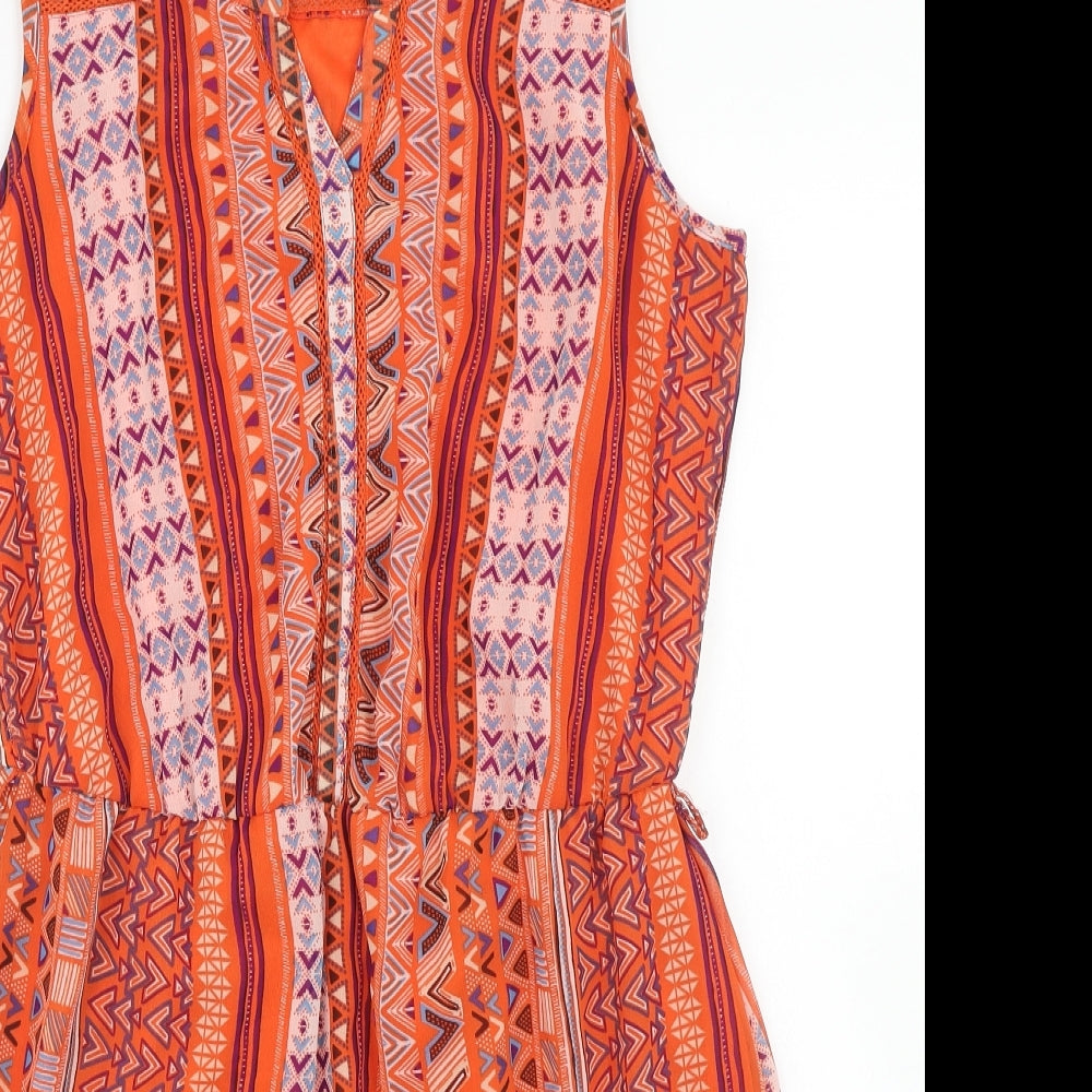 George Womens Multicoloured Geometric Polyester Fit & Flare Size 10 V-Neck Pullover