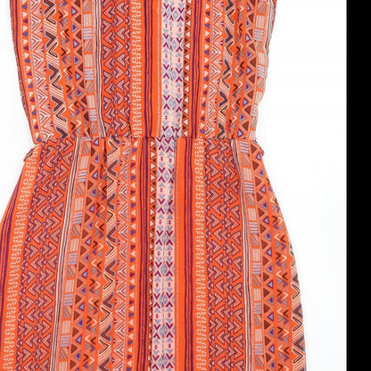 George Womens Multicoloured Geometric Polyester Fit & Flare Size 10 V-Neck Pullover