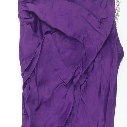 Zara Womens Purple Viscose Slip Dress Size XS Square Neck Zip - Chain Detail Straps