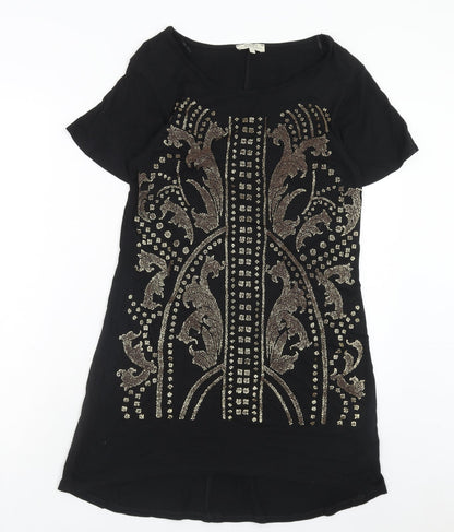 Papaya Womens Black Geometric Viscose A-Line Size 10 Round Neck Pullover