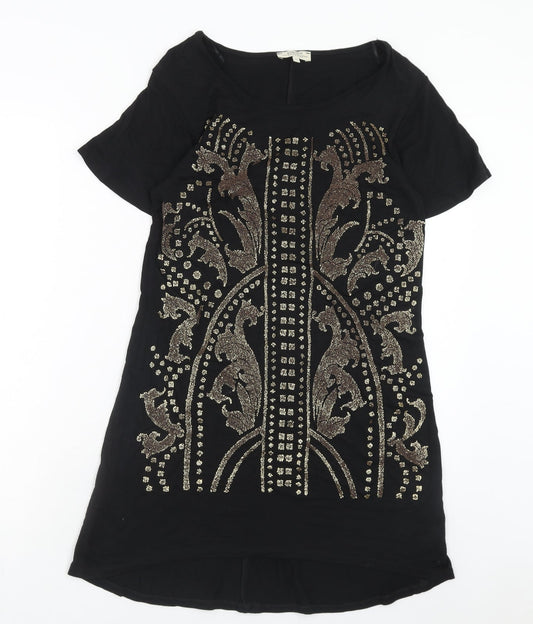 Papaya Womens Black Geometric Viscose A-Line Size 10 Round Neck Pullover