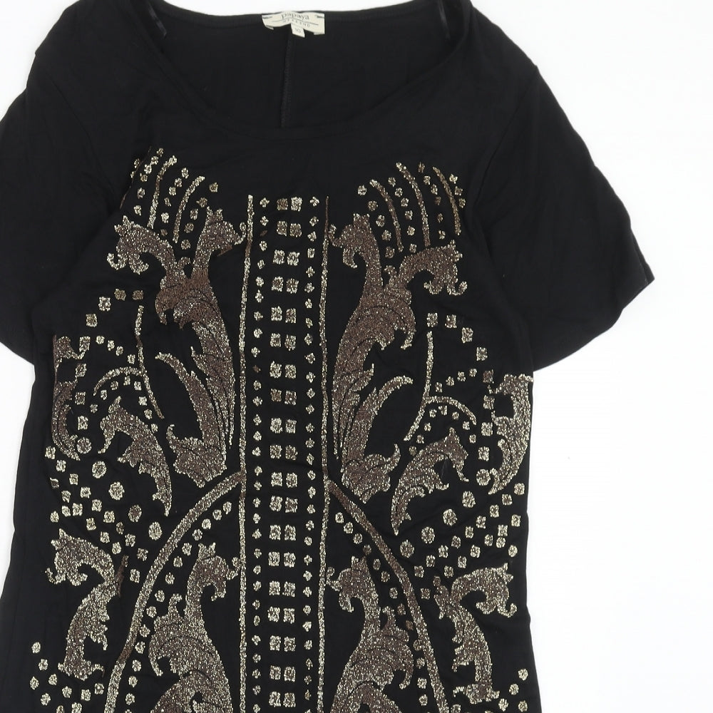 Papaya Womens Black Geometric Viscose A-Line Size 10 Round Neck Pullover