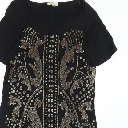 Papaya Womens Black Geometric Viscose A-Line Size 10 Round Neck Pullover