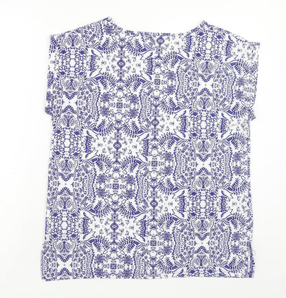 Papaya Womens Blue Geometric Polyester Basic Tank Size 12 Round Neck