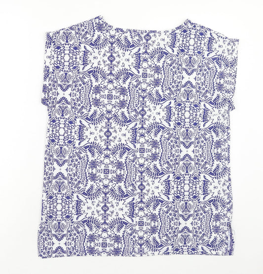 Papaya Womens Blue Geometric Polyester Basic Tank Size 12 Round Neck