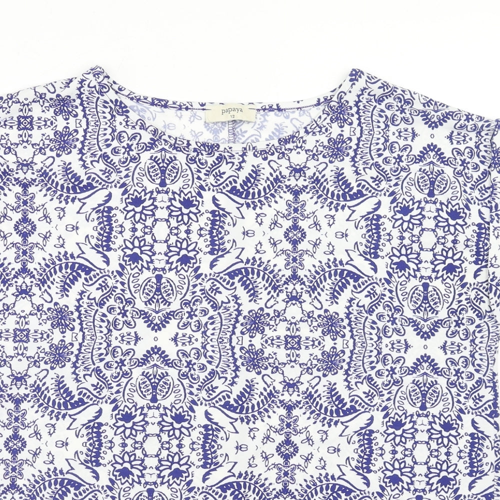 Papaya Womens Blue Geometric Polyester Basic Tank Size 12 Round Neck