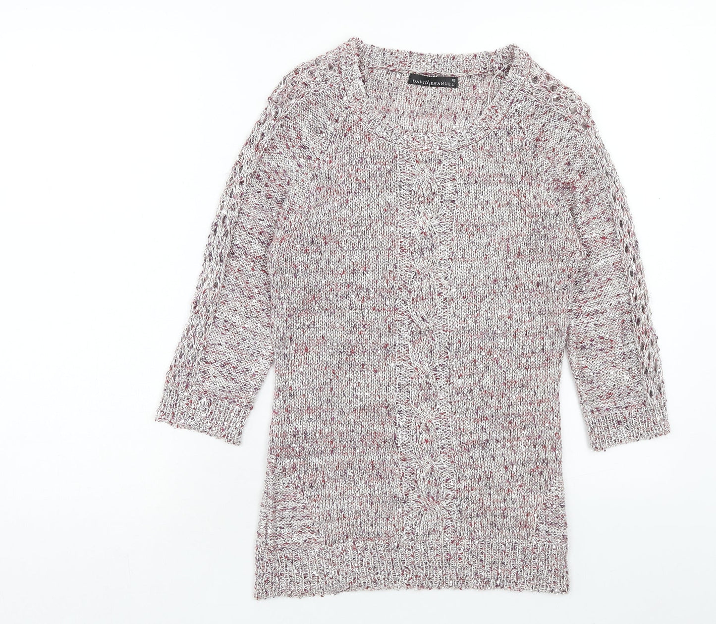 DAVID EMANUEL Womens Pink Round Neck Polyester Pullover Jumper Size XS