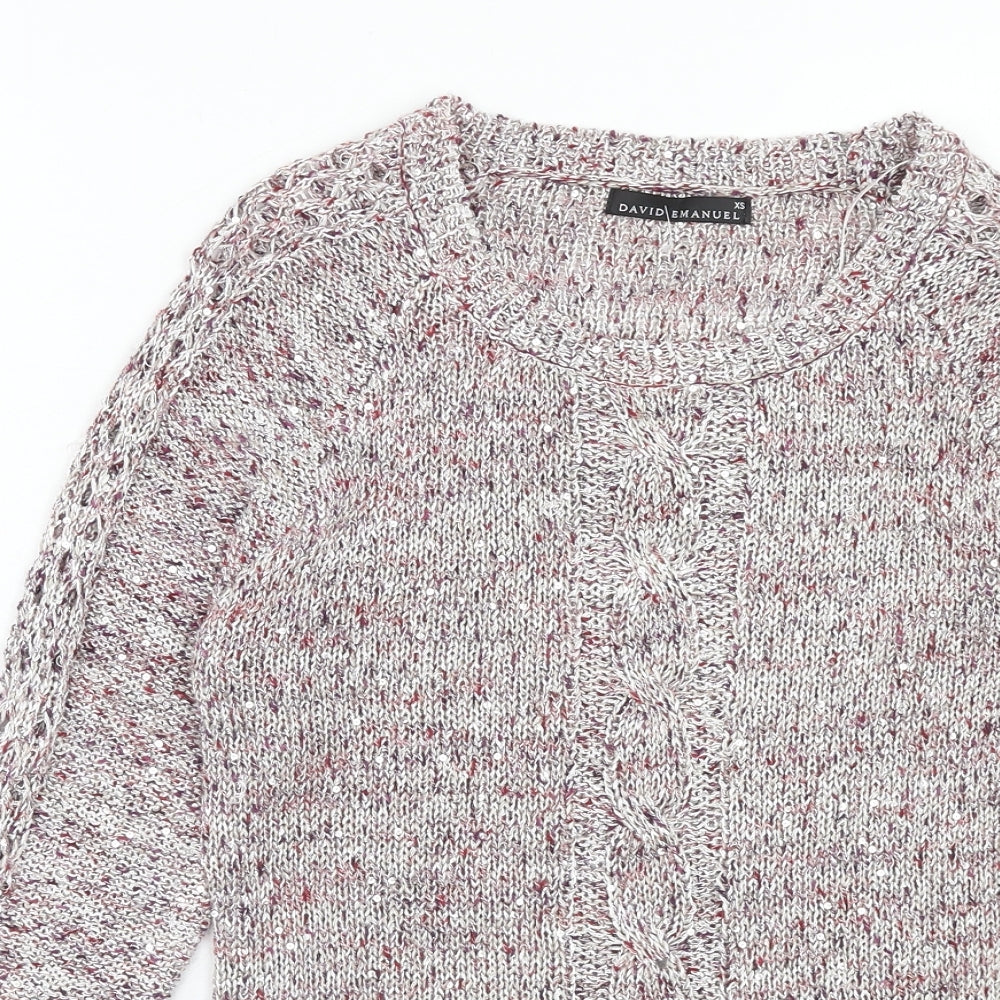 DAVID EMANUEL Womens Pink Round Neck Polyester Pullover Jumper Size XS