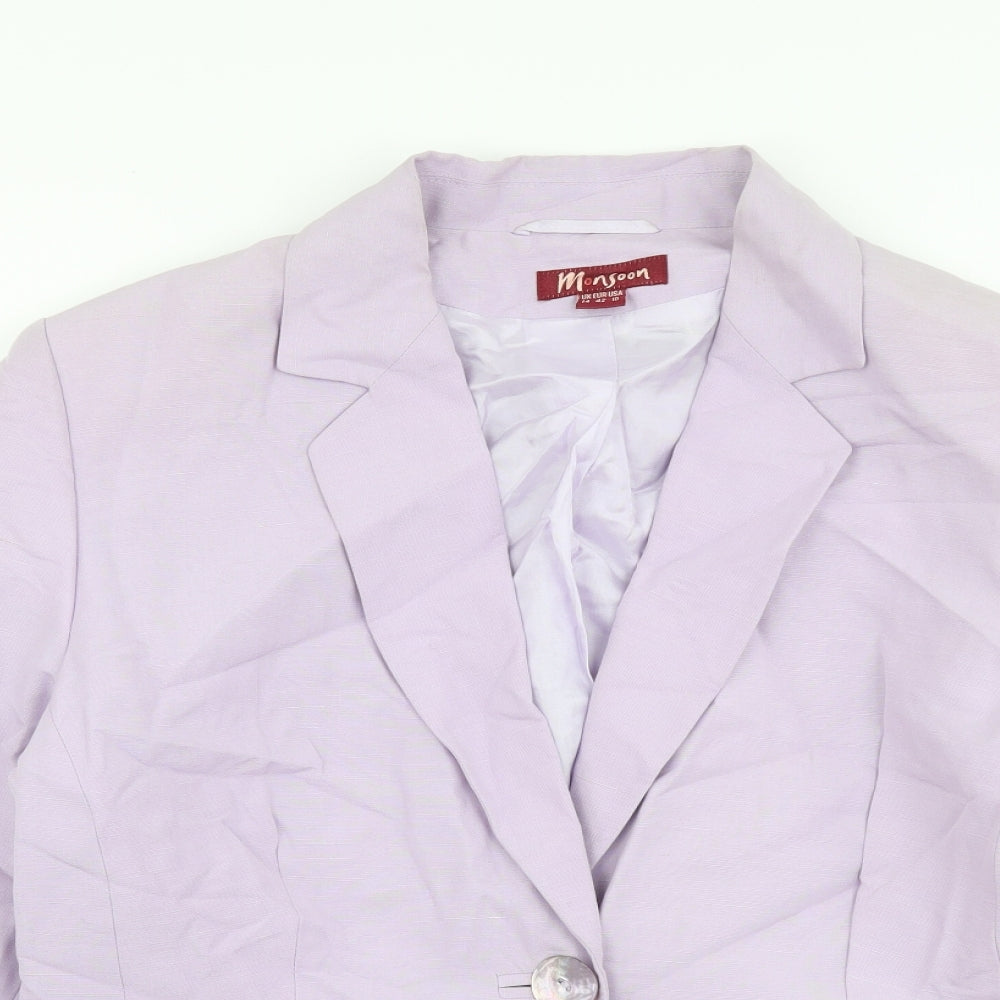 Monsoon Womens Purple Viscose Jacket Suit Jacket Size 14