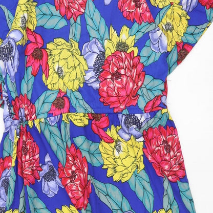 Atmosphere Womens Multicoloured Floral Polyester Fit & Flare Size 14 Boat Neck Pullover - Cold Shoulder