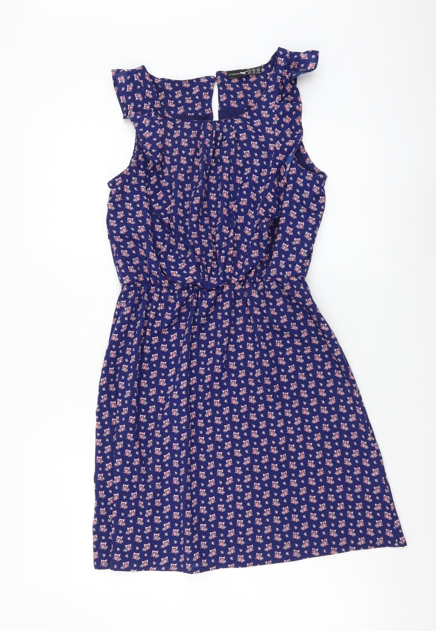 Atmosphere Womens Blue Geometric Polyester Fit & Flare Size 6 Boat Neck Button