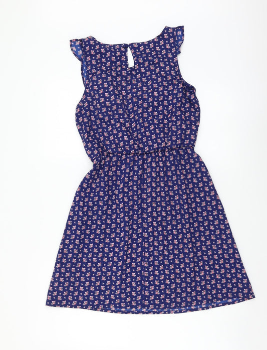 Atmosphere Womens Blue Geometric Polyester Fit & Flare Size 6 Boat Neck Button