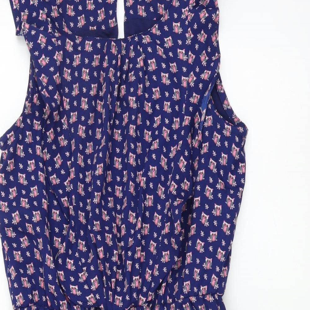 Atmosphere Womens Blue Geometric Polyester Fit & Flare Size 6 Boat Neck Button