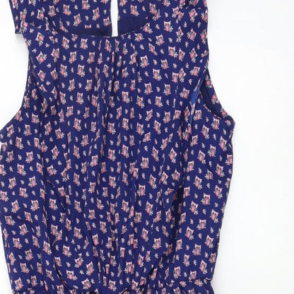 Atmosphere Womens Blue Geometric Polyester Fit & Flare Size 6 Boat Neck Button