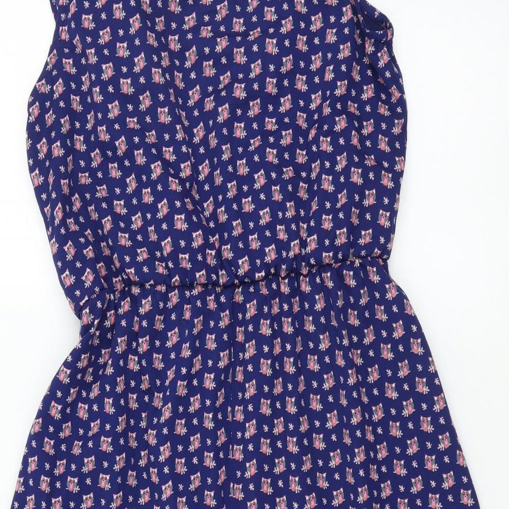 Atmosphere Womens Blue Geometric Polyester Fit & Flare Size 6 Boat Neck Button