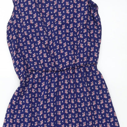 Atmosphere Womens Blue Geometric Polyester Fit & Flare Size 6 Boat Neck Button