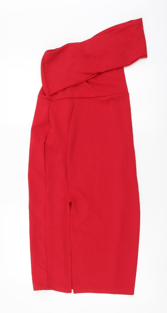 Missguided Womens Red Polyester Sheath Size 10 One Shoulder Zip