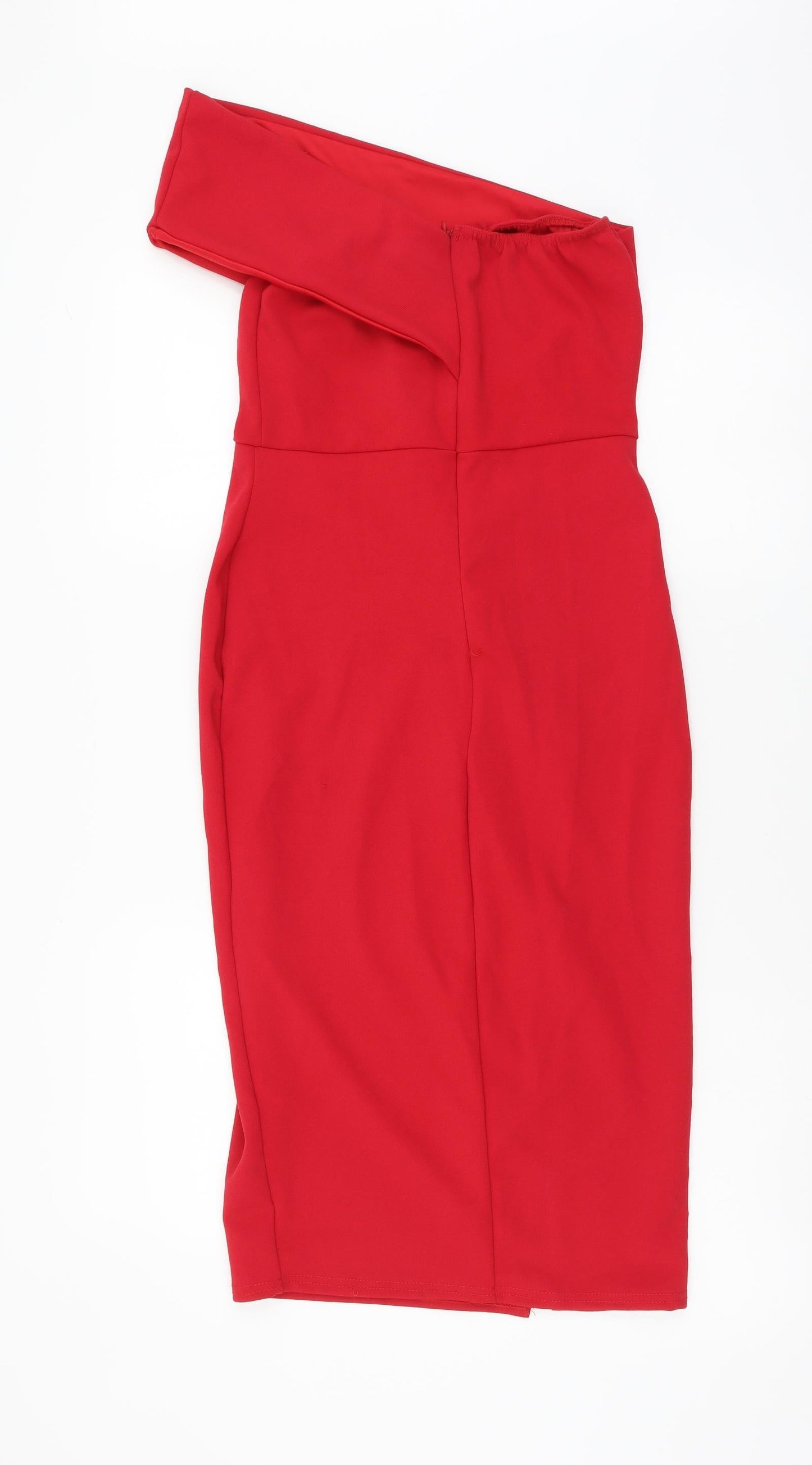 Missguided Womens Red Polyester Sheath Size 10 One Shoulder Zip