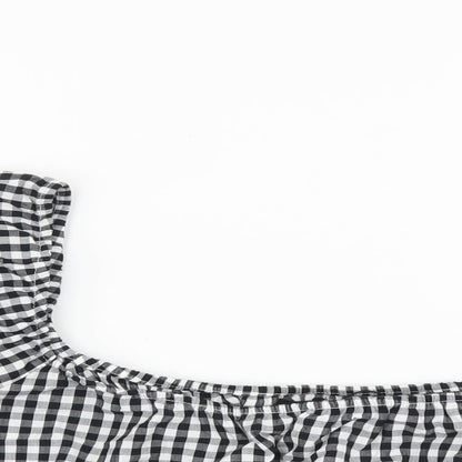 Boohoo Womens Black Geometric Cotton Cropped Blouse Size 14 Square Neck - Gingham