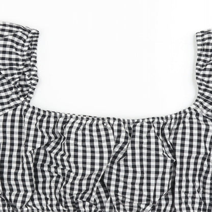 Boohoo Womens Black Geometric Cotton Cropped Blouse Size 14 Square Neck - Gingham