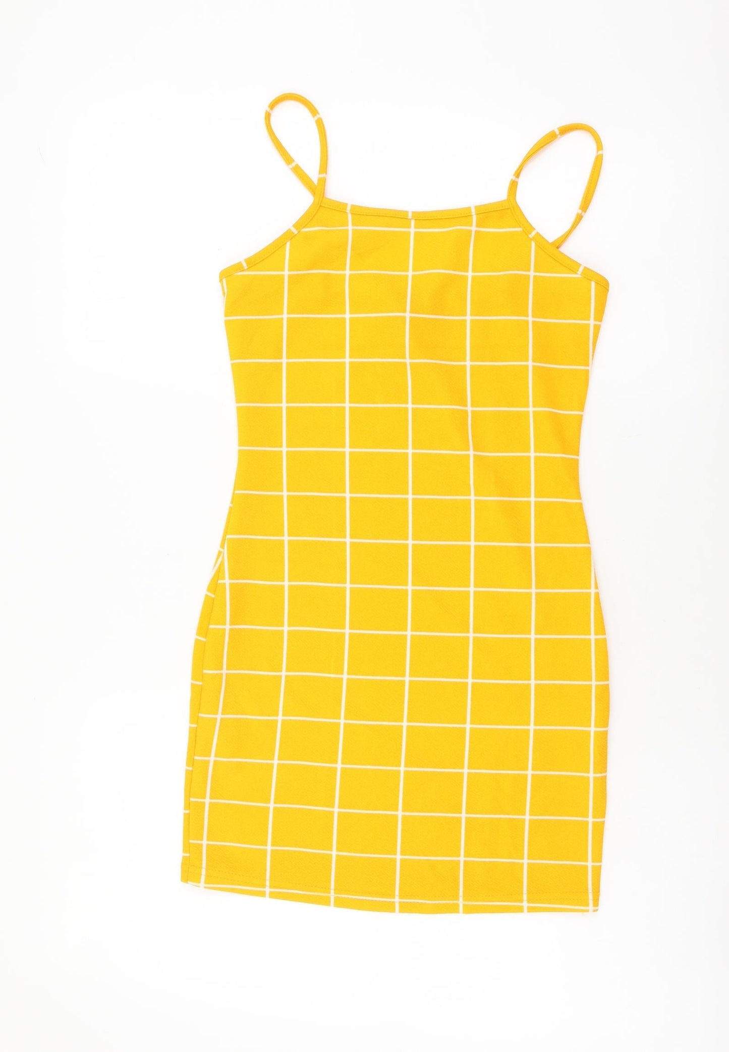 SheIn Womens Yellow Check Polyester Mini Size XS Square Neck Pullover